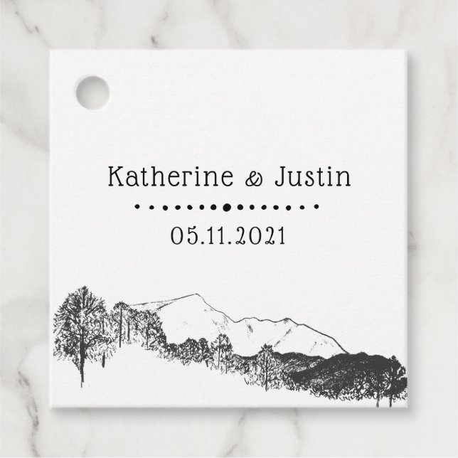 Mountain retreat rustic wedding favour tags (Front)