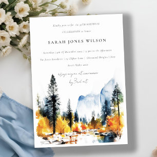 Mountain River Fall Winter Landscape Birthday Invitation