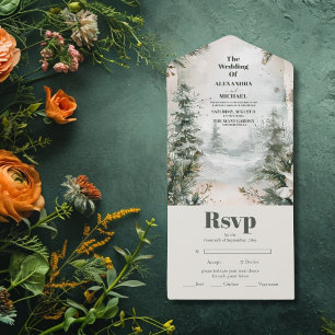 Mountain River Fall Winter Landscape Wedding All In One Invitation