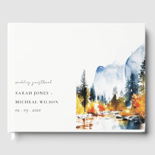 Mountain River Fall Winter Landscape Wedding Guest Book
