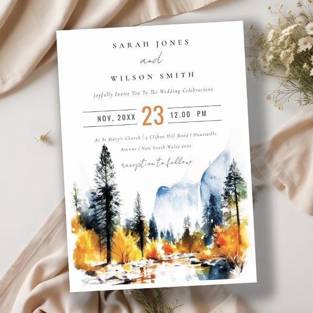 Mountain River Fall Winter Landscape Wedding Invitation (Creator Uploaded)