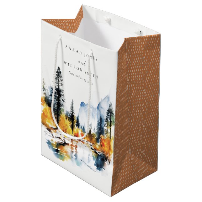 Mountain River Fall Winter Landscape Wedding Medium Gift Bag (Front Angled)