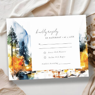 Mountain River Fall Winter Landscape Wedding RSVP Card
