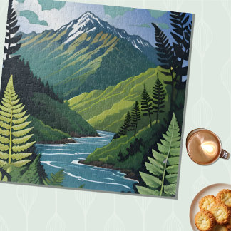 Mountain, River, Ferns of New Zealand Jigsaw Puzzle