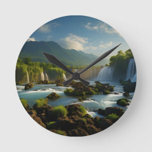 Mountain River in the forest Round Clock