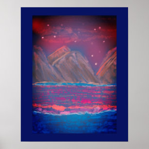 Mountain River Landscape Art Abstract  Poster