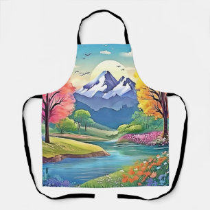 Mountain River Landscape Art Apron