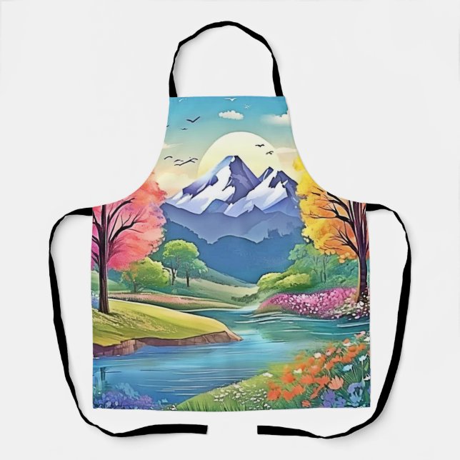 Mountain River Landscape Art Apron (Front)