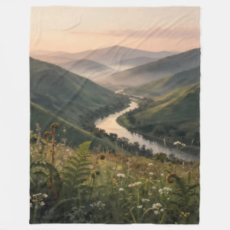 Mountain River Landscape Art Print Fleece Blanket