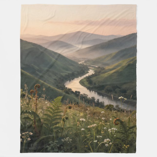Mountain River Landscape Art Print Fleece Blanket  (Front)