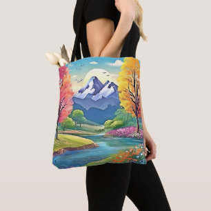 Mountain River Landscape Art Tote Bag