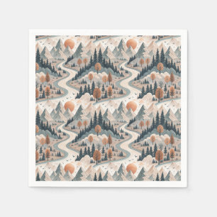 Mountain River Landscape Boho Abstract Pattern Art Napkin