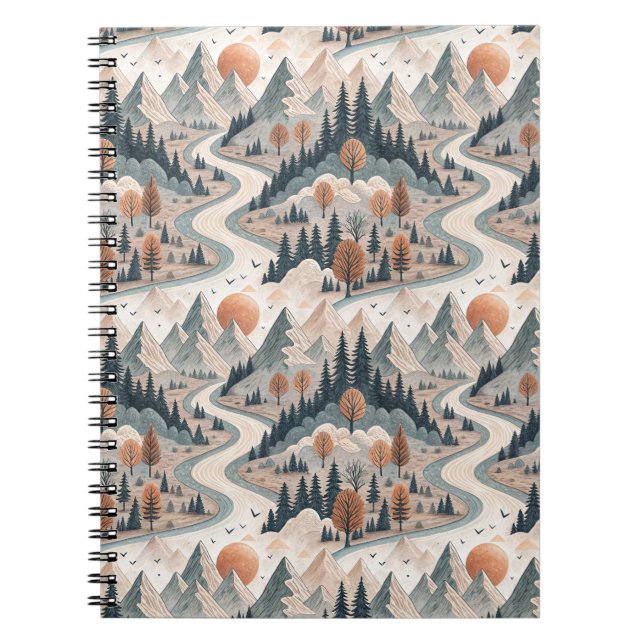 Mountain River Landscape Boho Abstract Pattern Art Notebook (Front)