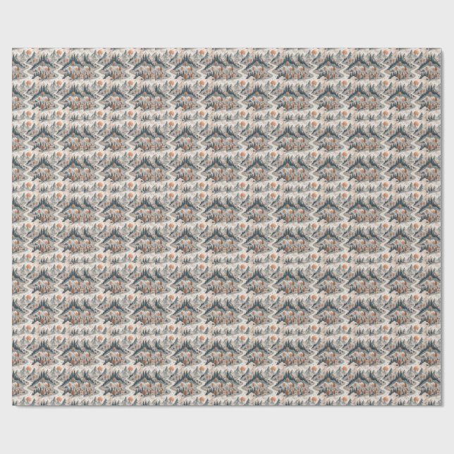 Mountain River Landscape Boho Abstract Pattern Art Wrapping Paper (Flat)