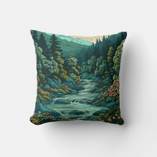 Mountain River Landscape Cushion