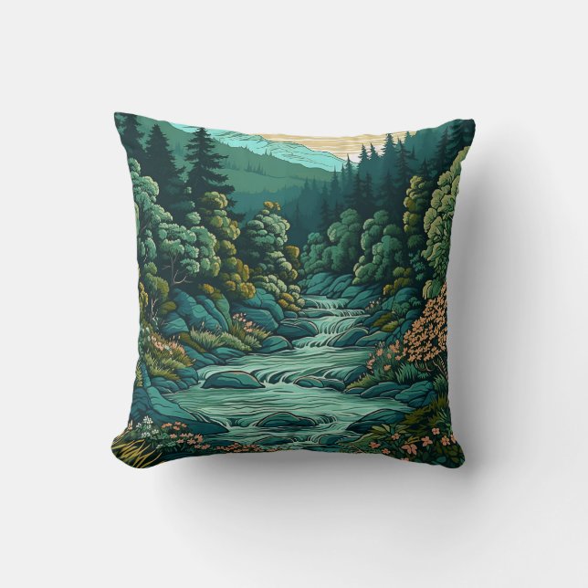 Mountain River Landscape Cushion (Front)
