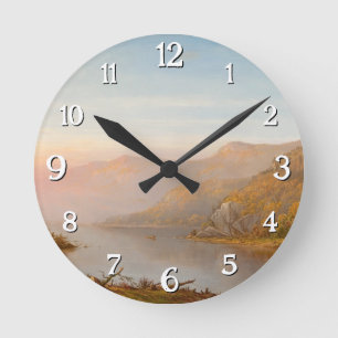 Mountain River Scene (Autumn of the Hudson) Round Clock