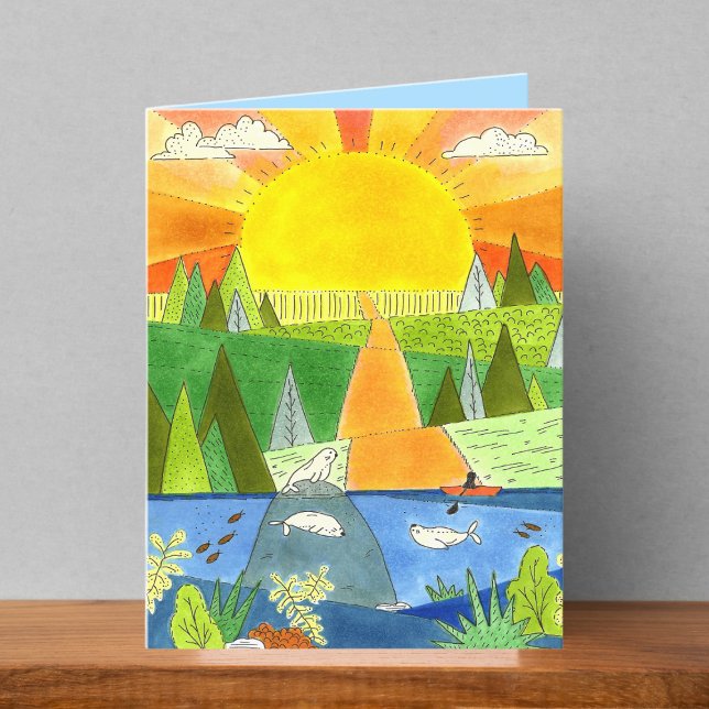 Mountain River Sunrise Drawing Blank Card (Creator Uploaded)