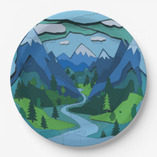 Mountain River Valley Cutout Paper Plate