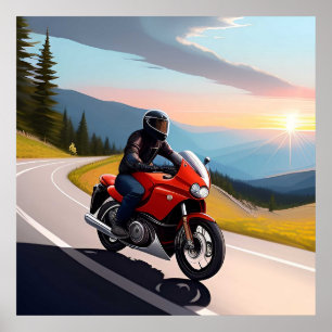 Mountain Road Motorcycle Scene For Riders  Poster