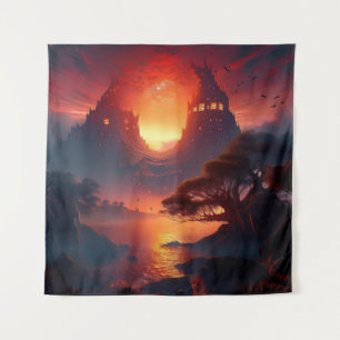 Mountain Rock Houses Overlook Sunset  Lake Tapestry