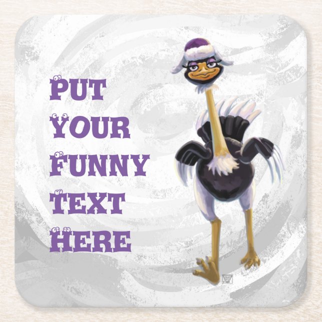 Mountain Running Ostrich Square Paper Coaster (Front)