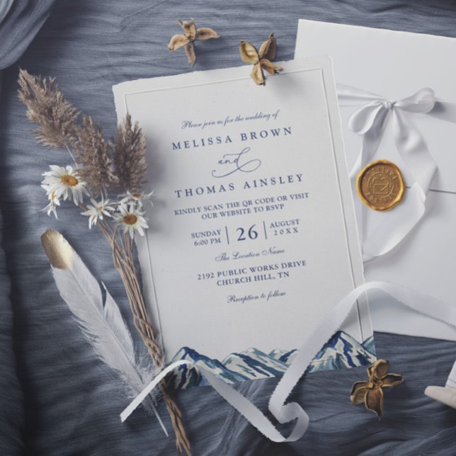 Mountain Rustic Elegant Modern QR Code Wedding Invitation (Creator Uploaded)
