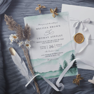 Mountain Rustic Greenery Elagant QR Code Wedding Invitation