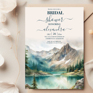 Mountain Rustic Sunset Watercolor Orange Bridal  Invitation