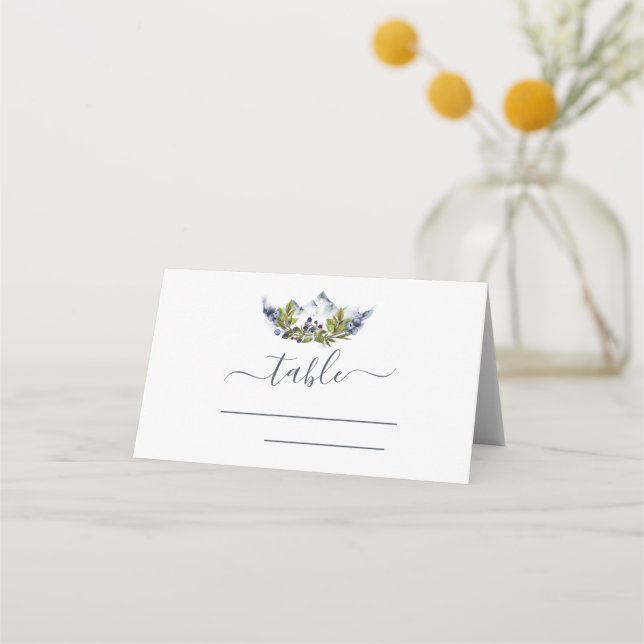 Mountain Rustic Watercolor Greenery Wedding Place Card (Front)