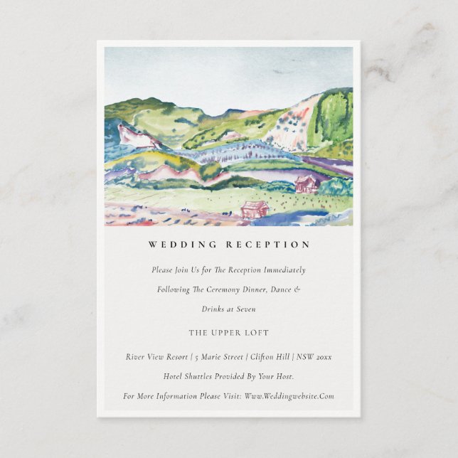 Mountain Scape Blush Green Wedding Reception Enclosure Card (Front)