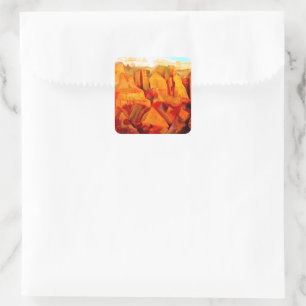 Mountain Scene at Sunset Painting Square Sticker