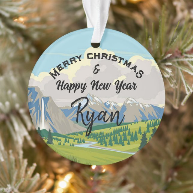 Mountain Scene Country Reversible Add a Name Ornament (Tree)