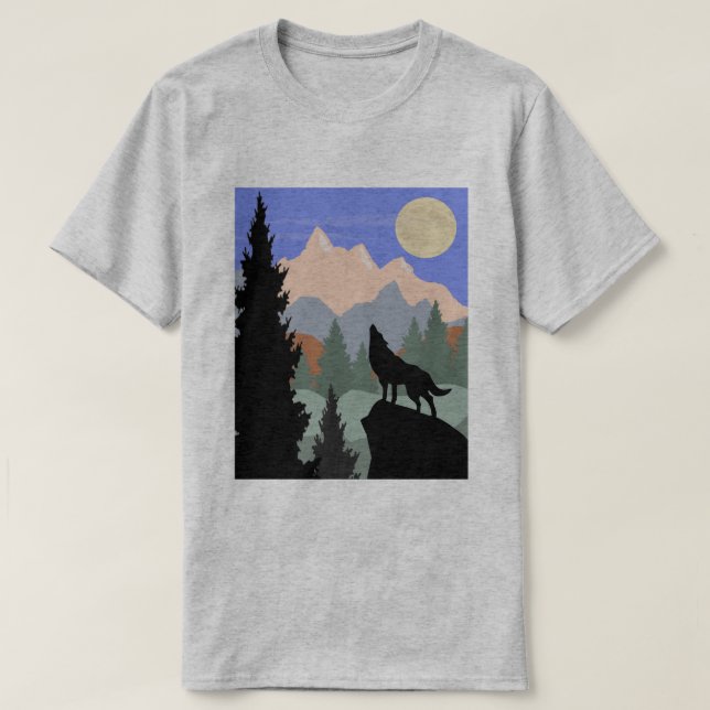 Mountain Scene Howling Wolf T-Shirt (Design Front)