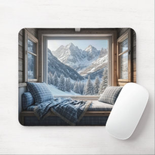 Mountain Scene In a Cabin Window Mouse Pad