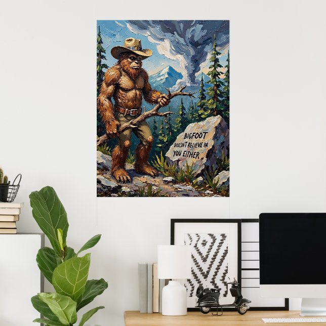 Mountain Sceptic: Bigfoot's Woodland Wisdom Poster (Home Office)