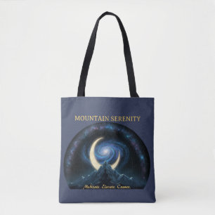 Mountain Serenity Cosmic Meditation, Crescent Moon Tote Bag