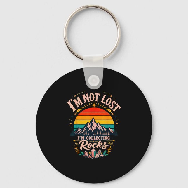 Mountain silhouette retro sunset adventure design  key ring (Front)