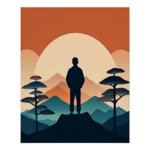 Mountain Silhouette with Sunrise Art Poster
