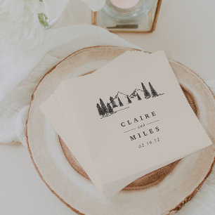 Mountain Sketch   Personalised Wedding Napkin