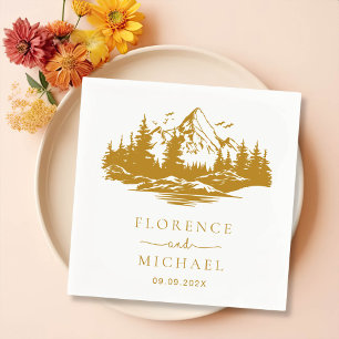 Mountain Sketch Personalised Wedding Napkin
