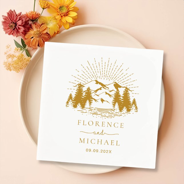 Mountain Sketch Personalised Wedding Napkin (Creator Uploaded)