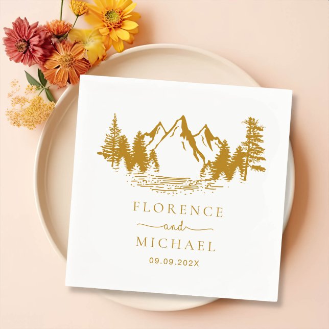 Mountain Sketch Personalised Wedding Napkin (Creator Uploaded)