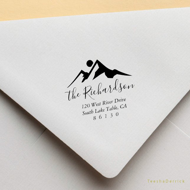 Mountain Sketch Sunrise Return Address Self-inking Rubber Stamp (Modern Rustic Mountain Sketch Return Address Rubber Stamp Sun Sunrise Sunset)