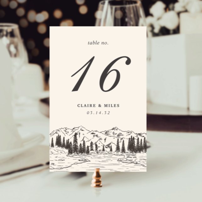 Mountain Sketch Table Number Card (Creator Uploaded)