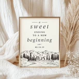 Mountain Sketch Wedding Dessert Table Sign