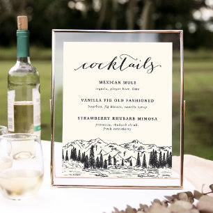 Mountain Sketch Wedding Speciality Cocktails Sign