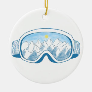 Mountain Ski Goggles Illustration  Ceramic Ornament