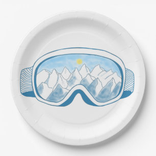 Mountain Ski Goggles Illustration Paper Plate