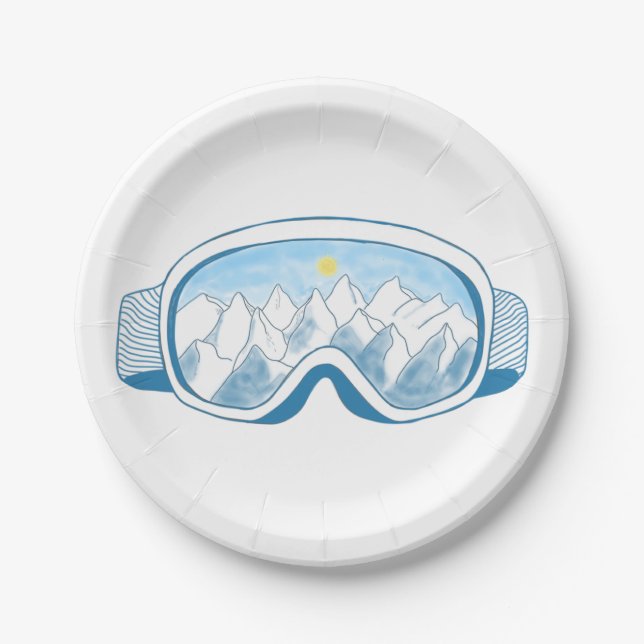 Mountain Ski Goggles Illustration   Paper Plate (Front)